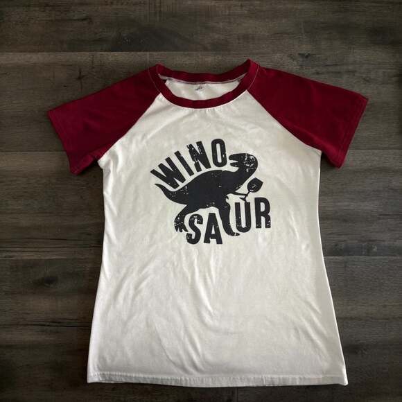 Fashion Classic Fashion Tops - Fashion Classic Fashion Wino Saur Dinosaur Wine Graphic Raglan T-Shirt Size S/M